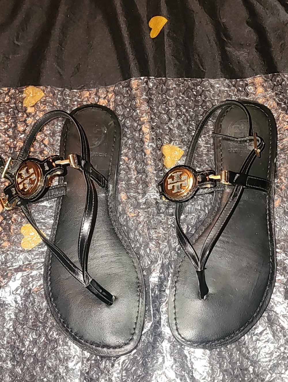 Tory Burch Black Leather Logo Thong Sandals